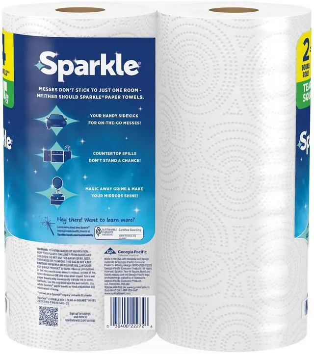Alt view image 5 of 7 - Sparkle Tear-A-Square Paper Towels, 2 Double Rolls, 110 Sheets per Roll