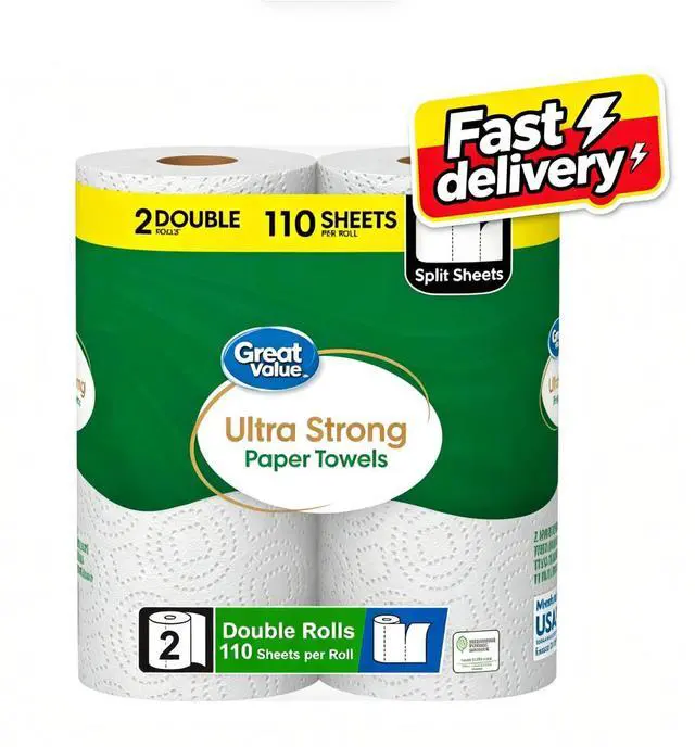 Main image of Great Value Ultra Strong Paper Towels, White, 2 Double Rolls