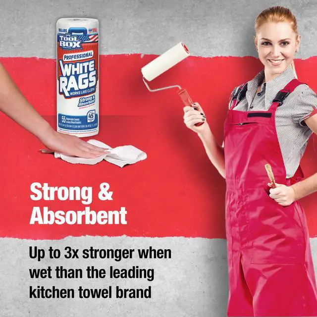 Alt view image 3 of 5 - ToolBox Professional White Rags: Multi-Surface Cleaning Disposable Towel, 1 Roll (55 Sheets/Roll)