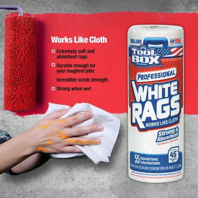Alt view image 2 of 5 - ToolBox Professional White Rags: Multi-Surface Cleaning Disposable Towel, 1 Roll (55 Sheets/Roll)