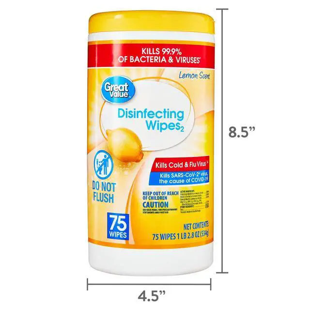 Alt view image 4 of 5 - Great Value Lemon Scent Disinfecting Wipes, 1 Lbs, 5.5 oz, 75 Count