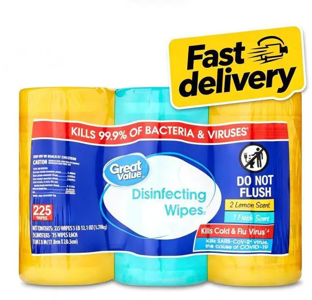 Main image of Great Value Disinfecting Wipes, Lemon and Fresh Scent, 225 Count, 3 Pack