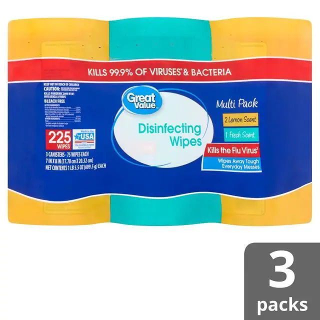 Alt view image 4 of 7 - Great Value Disinfecting Wipes, Lemon and Fresh Scent, 225 Count, 3 Pack