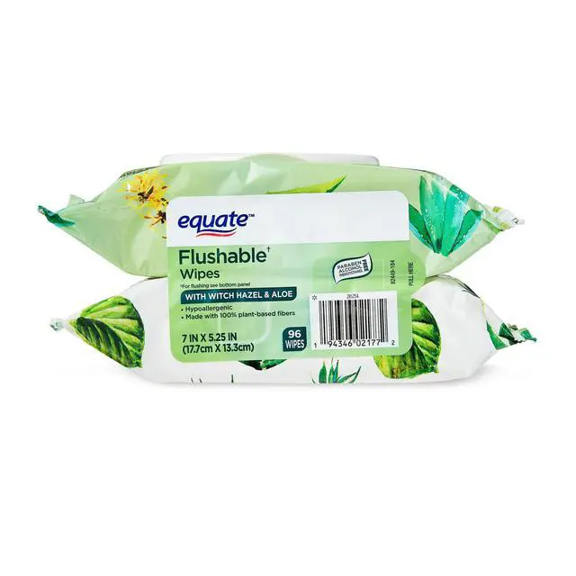 Alt view image 7 of 7 - Equate Flushable Wet Wipes, Witch Hazel & Aloe, 96 Wipes, 2 Pack