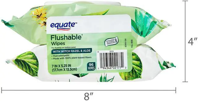 Alt view image 4 of 7 - Equate Flushable Wet Wipes, Witch Hazel & Aloe, 96 Wipes, 2 Pack