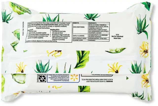Alt view image 3 of 7 - Equate Flushable Wet Wipes, Witch Hazel & Aloe, 96 Wipes, 2 Pack