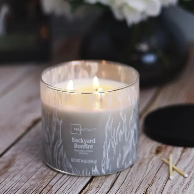 Alt view image 5 of 5 - Mainstays 3-Wick Ombre Wrap Backyard Bonfire Scented Jar Candle, 14 oz