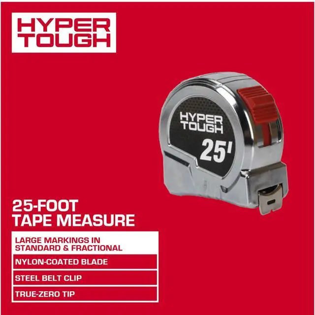 Alt view image 7 of 7 - Hyper Tough 25-foot Chrome Tape Measure with Nylon Coated Blade