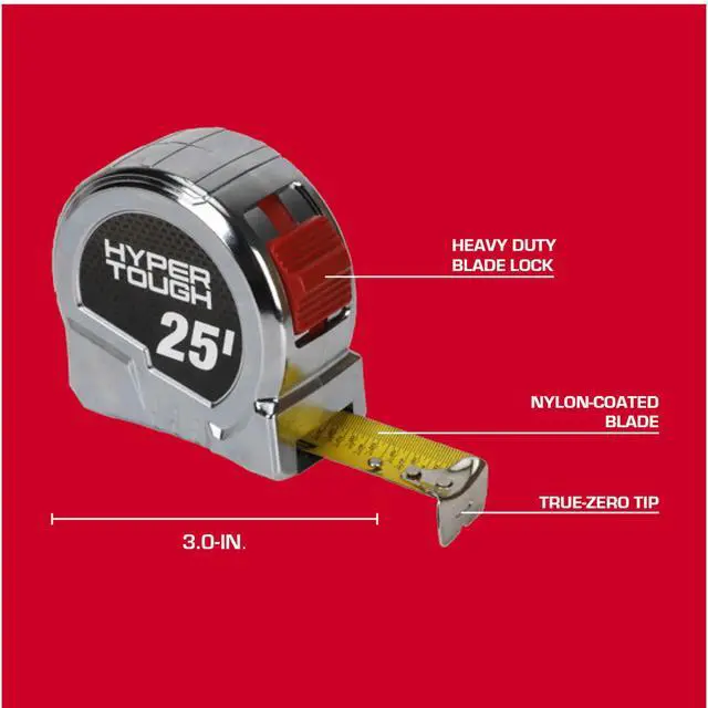 Alt view image 3 of 7 - Hyper Tough 25-foot Chrome Tape Measure with Nylon Coated Blade