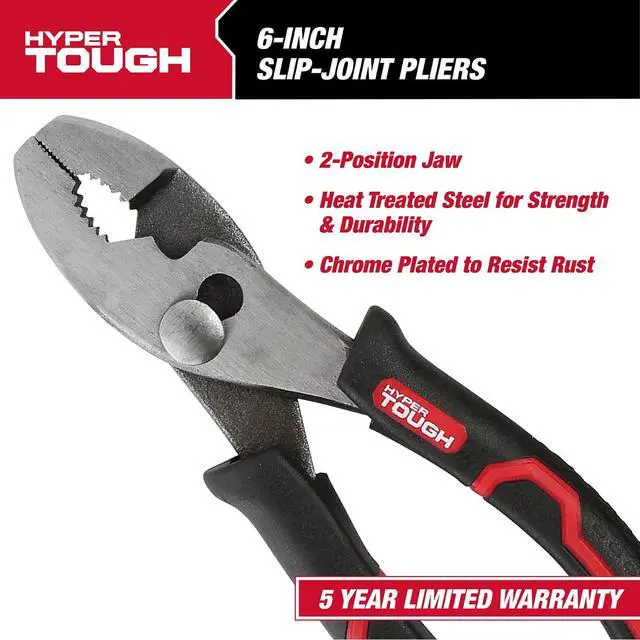 Alt view image 3 of 7 - Hyper Tough 6-Inch Slip Joint Pliers with Soft-Grip Handles