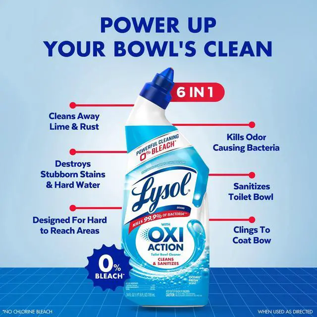 Alt view image 5 of 6 - Lysol Toilet Bowl Cleaner Clinging Gel, OXI Action, Sanitizing Bathroom Cleaner and Toilet Bowl Stain Remover, Bleach Free, 24 fl oz (2 Pack)