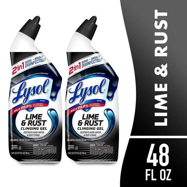 Alt view image 5 of 6 - Lysol Toilet Bowl Cleaner Clinging Gel, Lime & Rust Remover, Disinfecting Bathroom Cleaner and Toilet Bowl Stain Remover, 24 fl oz (2 Pack)