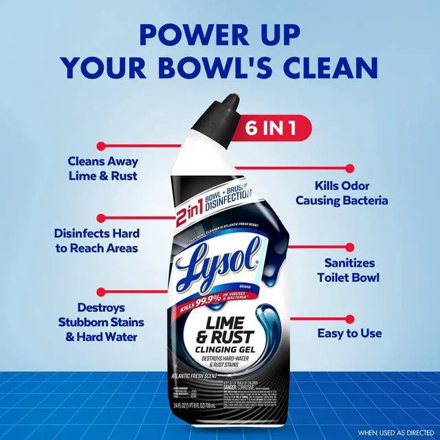 Alt view image 2 of 6 - Lysol Toilet Bowl Cleaner Clinging Gel, Lime & Rust Remover, Disinfecting Bathroom Cleaner and Toilet Bowl Stain Remover, 24 fl oz (2 Pack)