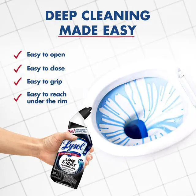 Alt view image 4 of 6 - Lysol Toilet Bowl Cleaner Clinging Gel, Lime & Rust Remover, Disinfecting Bathroom Cleaner and Toilet Bowl Stain Remover, 24 fl oz (2 Pack)