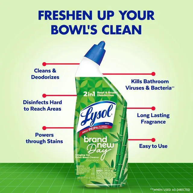Alt view image 6 of 7 - Lysol Toilet Bowl Cleaner Clinging Gel, Disinfecting Bathroom Cleaner and Toilet Bowl Stain Remover, Bamboo Scent, 24 fl oz (2 Pack)