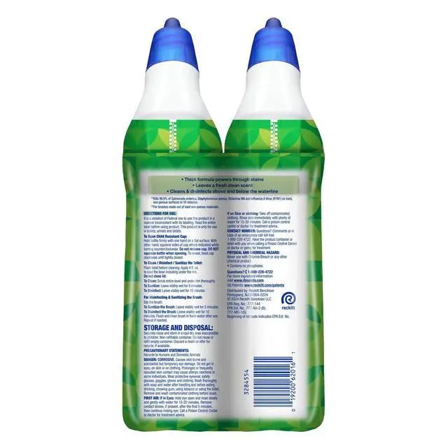 Alt view image 4 of 7 - Lysol Toilet Bowl Cleaner Clinging Gel, Disinfecting Bathroom Cleaner and Toilet Bowl Stain Remover, Bamboo Scent, 24 fl oz (2 Pack)