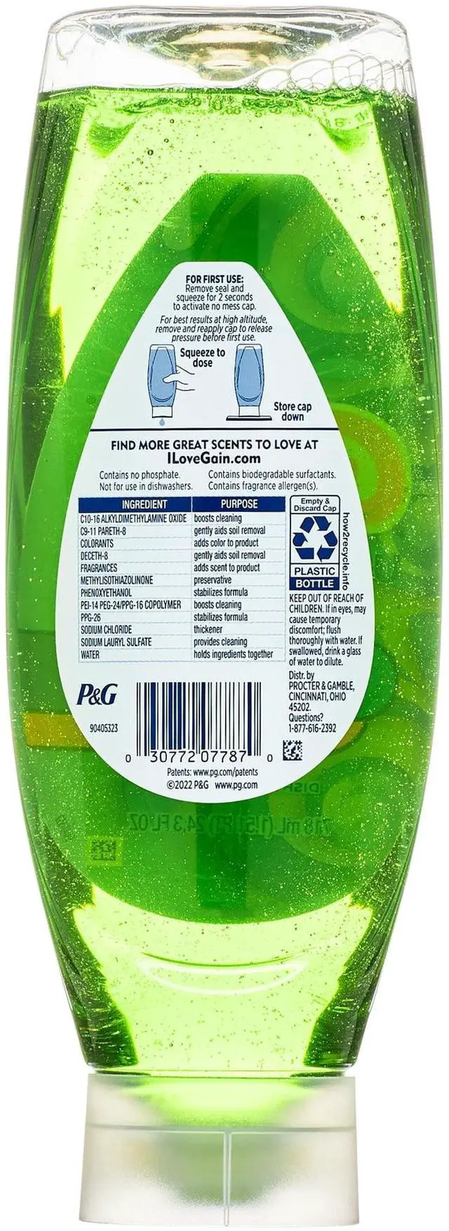 Alt view image 3 of 7 - (2 pack) Gain EZ-Squeeze Dishwashing Liquid Dish Soap, Original Scent, 24.30 fl oz