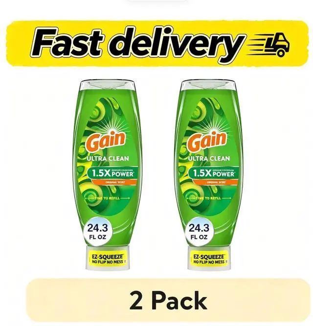 Main image of (2 pack) Gain EZ-Squeeze Dishwashing Liquid Dish Soap, Original Scent, 24.30 fl oz