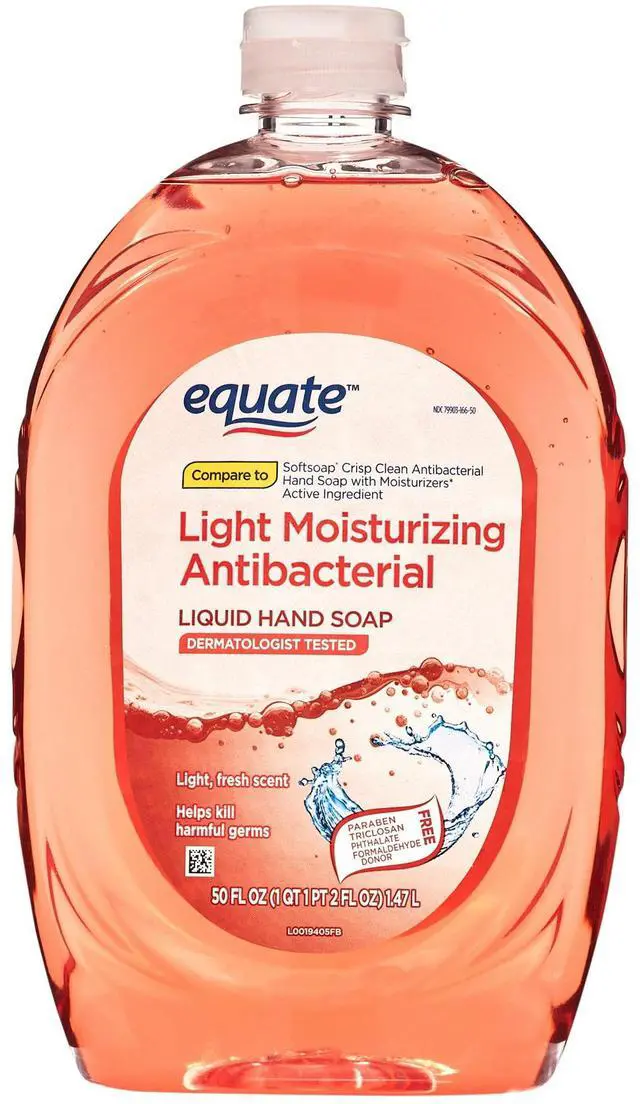 Alt view image 3 of 6 - (2 pack) Equate Light Moisturizing Antibacterial Liquid Hand Soap, 50 fl oz, Compare to Softsoap® Crisp Clean Antibacterial Hand Soap with Moisturizers Active Ingredient
