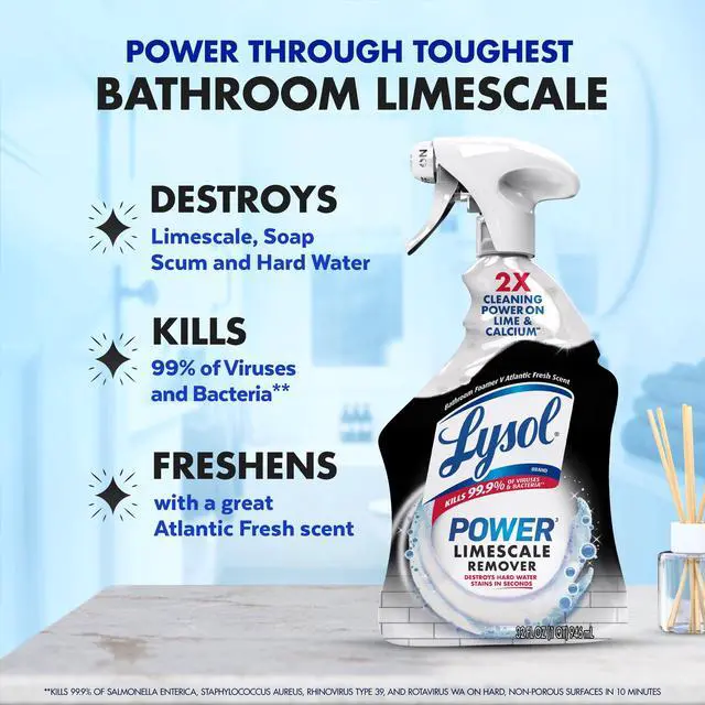 Alt view image 4 of 7 - Lysol Power Limescale Remover Bathroom Cleaner Spray, Hard Water Stain Remover, Disinfecting Multipurpose Cleaner, 0% Bleach, Atlantic Fresh Scent, 32 fl oz