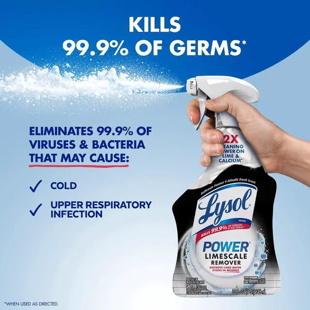 Alt view image 3 of 7 - Lysol Power Limescale Remover Bathroom Cleaner Spray, Hard Water Stain Remover, Disinfecting Multipurpose Cleaner, 0% Bleach, Atlantic Fresh Scent, 32 fl oz