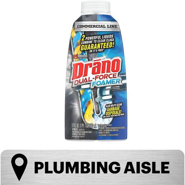 Alt view image 2 of 7 - Drano Dual-Force Foamer, Hair and Drain Clog Remover, Commercial Line, 17 fl oz