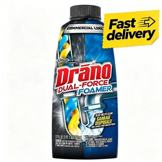 Main image of Drano Dual-Force Foamer, Hair and Drain Clog Remover, Commercial Line, 17 fl oz