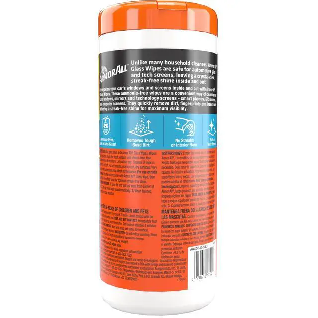 Alt view image 7 of 7 - Armor All Automotive Ammonia Free Glass Cleaner Wipes, 30 Count