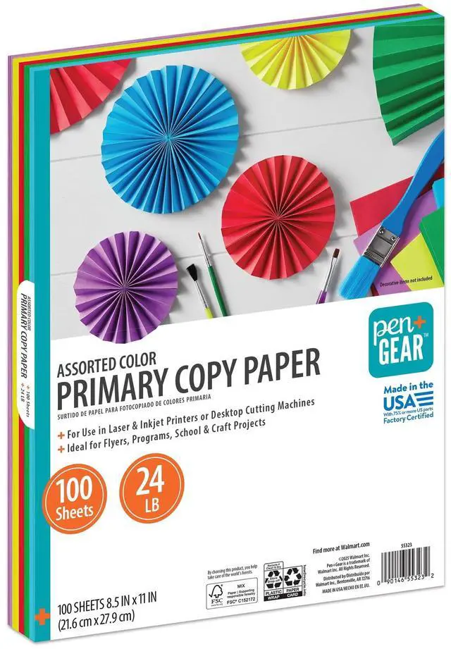 Alt view image 2 of 5 - Pen+Gear Assorted Primary Copy Paper, 8.5" x 11", 24 lb, 100 Sheets