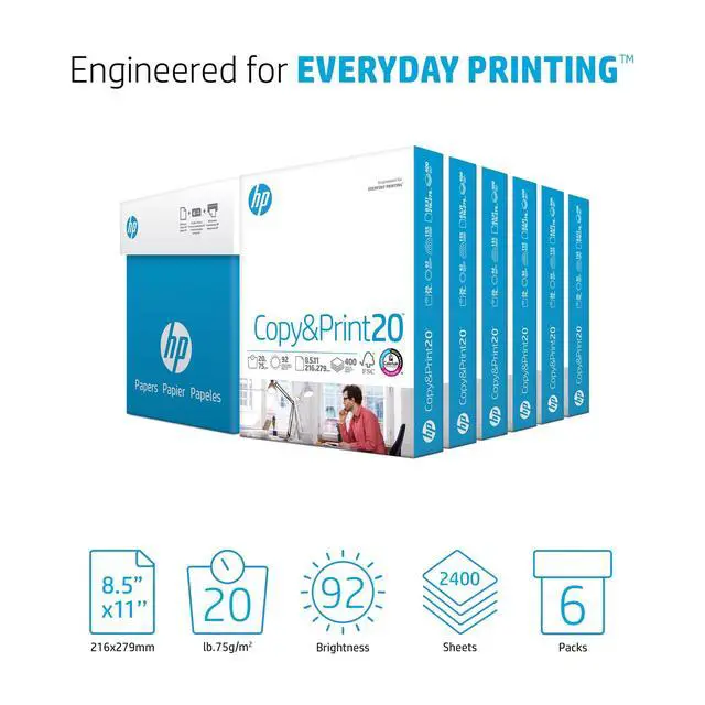Alt view image 2 of 6 - Printer Paper - Copy and Print, 20 lb., 8.5" x 11", 2,400 Sheets, 6 Pack, White