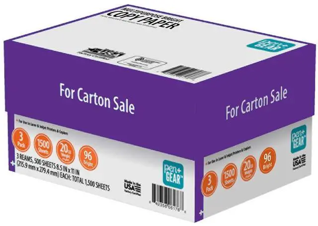 Main image of Pen+Gear Multipurpose Bright Paper, 8.5" x 11", 96 Bright, White, 20 lb., 3 Ream Case (1,500 Sheets)