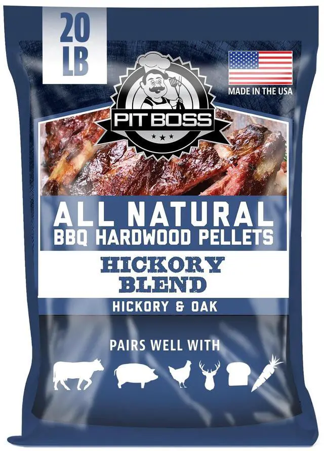 Main image of Pit Boss 100% All-Natural Hardwood Hickory Blend BBQ Grilling Pellets, 20 Pound Bag