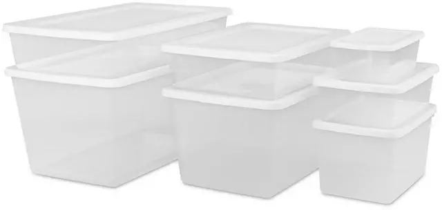 Alt view image 2 of 6 - Sterilite 28 Quart Small Storage Bin, Clear Plastic Storage Container with Snap-On Lid, White