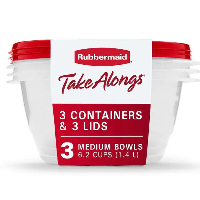 Alt view image 4 of 4 - Rubbermaid TakeAlongs 6.2 Cup Serving Bowl Food Storage Containers, Set of 3, Red