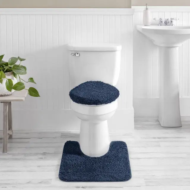 Alt view image 2 of 6 - Mainstays Basic Polyester Toilet Lid Cover, Navy, 19" x 22"