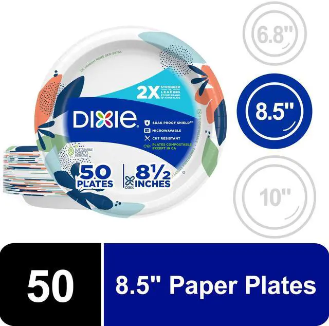 Main image of Dixie Disposable Paper Plates, 8.5", Multi-Color, 50 Count