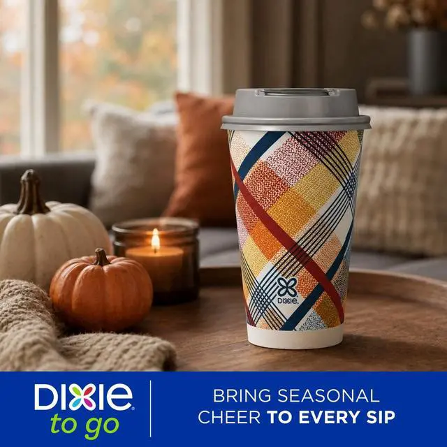 Alt view image 7 of 7 - Dixie To Go 16 oz Disposable Paper Cups with Slider Lid, Cozy Plaid, 18 Count