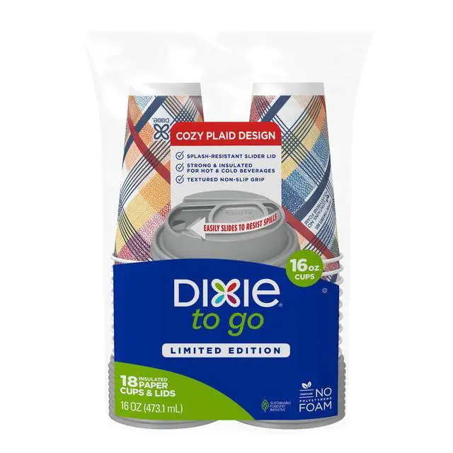 Alt view image 5 of 7 - Dixie To Go 16 oz Disposable Paper Cups with Slider Lid, Cozy Plaid, 18 Count
