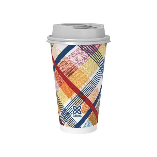 Alt view image 6 of 7 - Dixie To Go 16 oz Disposable Paper Cups with Slider Lid, Cozy Plaid, 18 Count