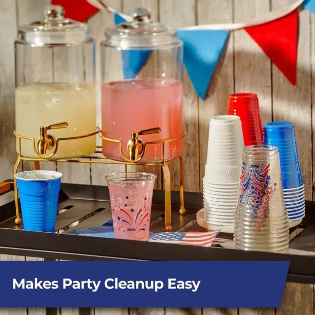 Alt view image 7 of 7 - Hefty Party On Disposable Plastic Party Cups, Patriotic Assorted Colors and Festive Print, 16 oz. & 18oz., 80 Count