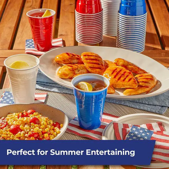 Alt view image 5 of 7 - Hefty Party On Disposable Plastic Party Cups, Patriotic Assorted Colors and Festive Print, 16 oz. & 18oz., 80 Count