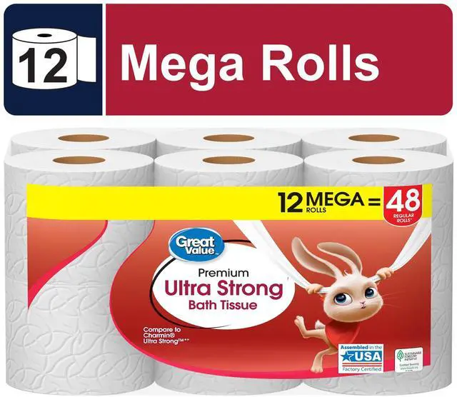 Main image of Great Value Ultra Strong 2-Ply Toilet Paper, 12 Mega Rolls, Compare to Charmin Ultra Strong