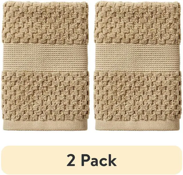 Main image of (2 pack) Better Homes & Gardens Signature Soft Cotton Popcorn Textured Washcloth, Almond Biscuit