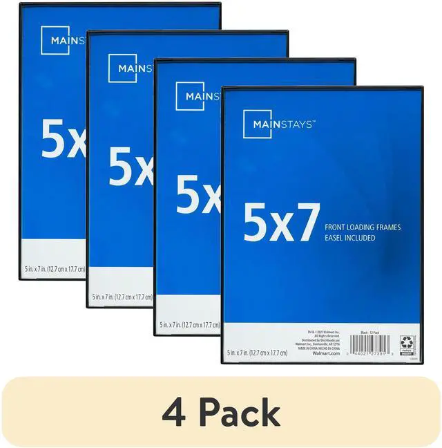 Main image of (4 pack) Mainstays 5x7 Picture Frame Black Front Loading Wall or Tabletop Photo Frame