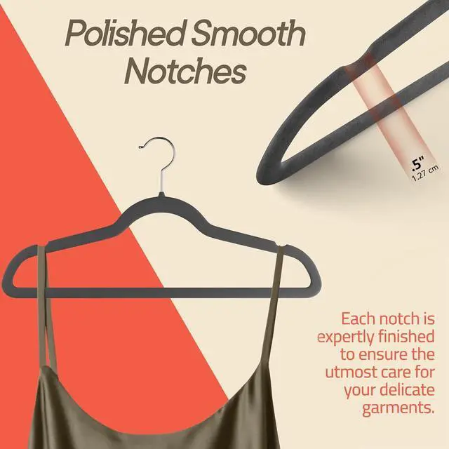 Alt view image 4 of 7 - Gray Velvet Hangers 5 Pack Heavy-Duty 11 lbs Capacity, 360° Swivel Hook, Non-Slip & Space-Saving Design Smooth Velvet Finish for Crease-Free Clothes & Effortless Closet Organization