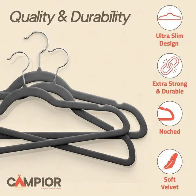 Alt view image 5 of 7 - Gray Velvet Hangers 5 Pack Heavy-Duty 11 lbs Capacity, 360° Swivel Hook, Non-Slip & Space-Saving Design Smooth Velvet Finish for Crease-Free Clothes & Effortless Closet Organization
