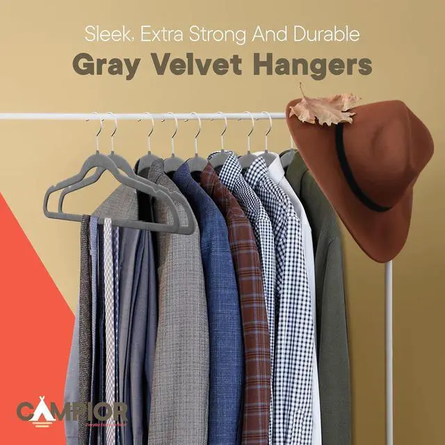 Alt view image 2 of 7 - Gray Velvet Hangers 5 Pack Heavy-Duty 11 lbs Capacity, 360° Swivel Hook, Non-Slip & Space-Saving Design Smooth Velvet Finish for Crease-Free Clothes & Effortless Closet Organization