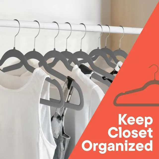 Alt view image 6 of 7 - Gray Velvet Hangers 5 Pack Heavy-Duty 11 lbs Capacity, 360° Swivel Hook, Non-Slip & Space-Saving Design Smooth Velvet Finish for Crease-Free Clothes & Effortless Closet Organization
