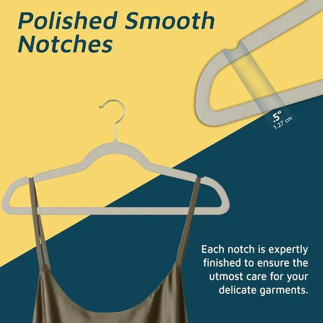 Alt view image 5 of 7 - Lifemaster Velvet Clothes Hangers With 360 Degree Swivel Hook & Non-Slip Shoulder Notch, Holds Up To 10 lbs, Heavy Duty Hanger Set, For Organizing Suit, Dress, Coat, and Clothes, Pack of 5, Ivory