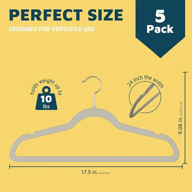 Alt view image 2 of 7 - Lifemaster Velvet Clothes Hangers With 360 Degree Swivel Hook & Non-Slip Shoulder Notch, Holds Up To 10 lbs, Heavy Duty Hanger Set, For Organizing Suit, Dress, Coat, and Clothes, Pack of 5, Ivory